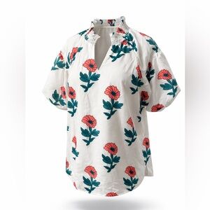 New! $68 Mod Boutique White Floral Peasant Top with Flowers sz L